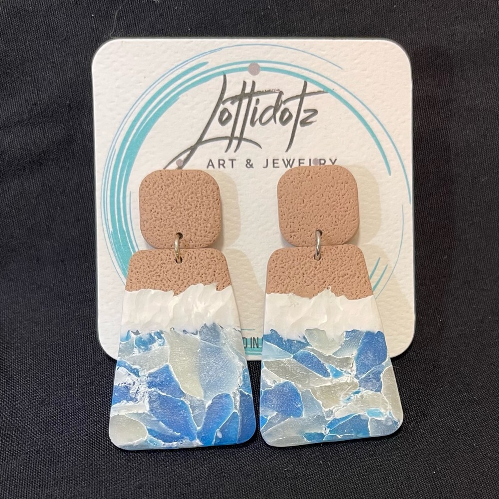 Ocean Waves Dangle Earrings Polymer Clay